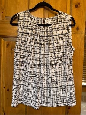 Calvin Klein White Sleeveless Top with Black Grid Print